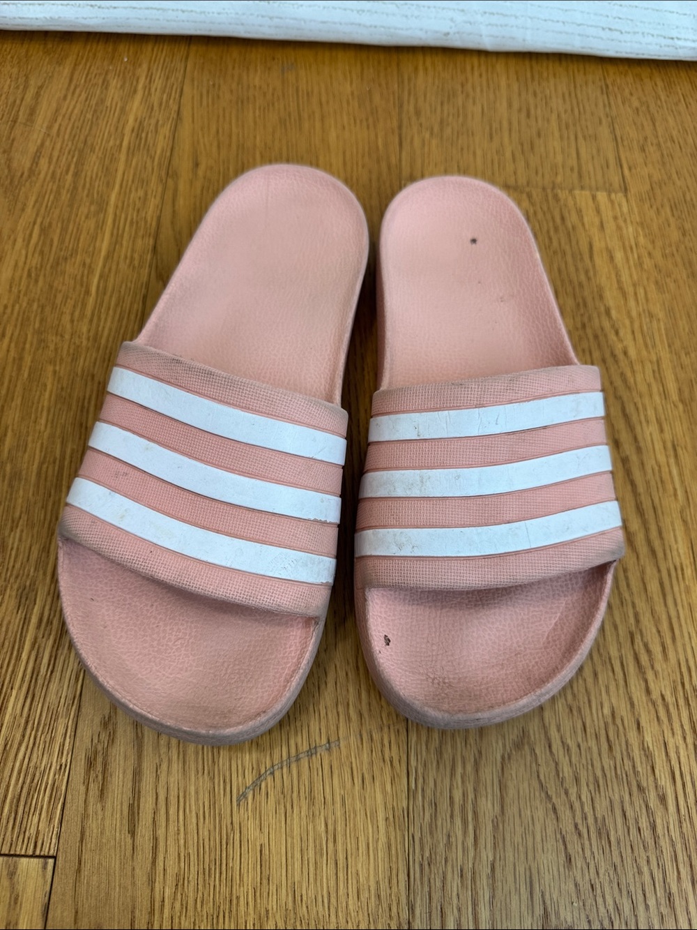 Adidas Women's Pink Slide Sandals with White Stripes size 9/ Men's size 7